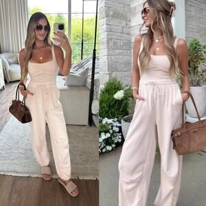 NEW Free People Inbound Jumpsuit Antique Blush Md Barrel Monochrome Athleisure